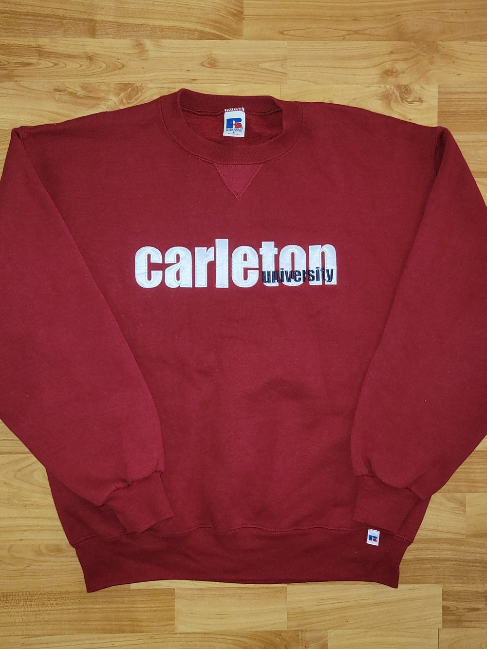 Vintage Carleton University Russell Athletic Maroon Crewneck Made In USA, Large